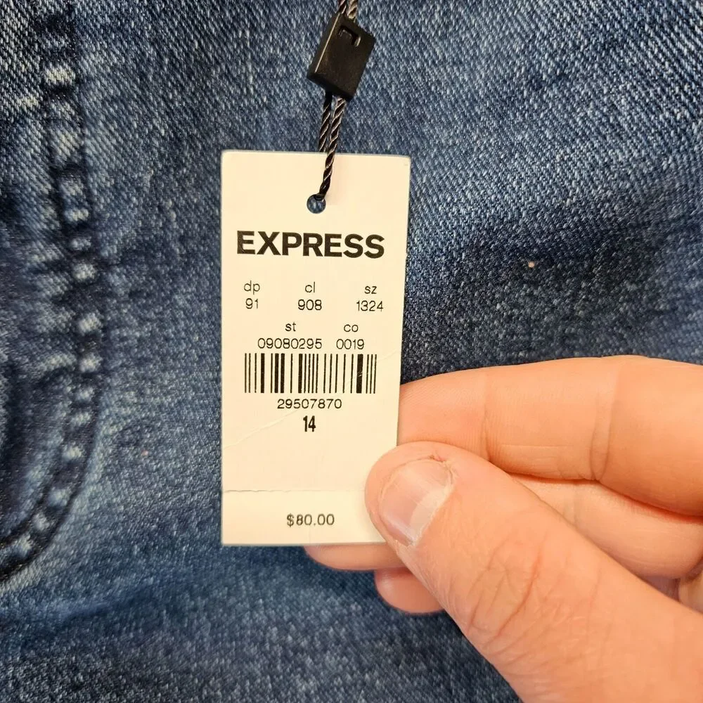 Express Mom Jean‎ Womens Size 14 Blue Denim Super High Rise Distressed